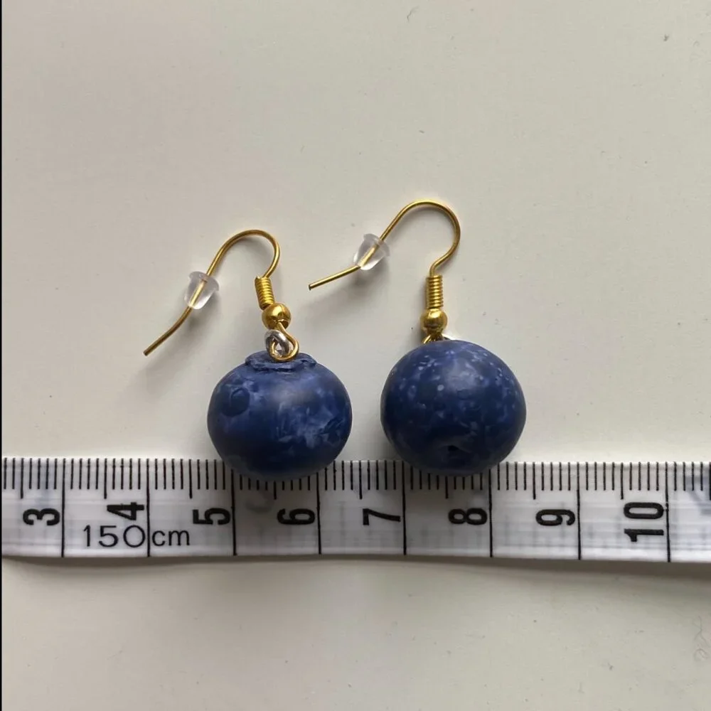 Handmade Blueberry Earrings GOLD STAINLESS STEEL Whimsical Fairy Novelty Fruit - Picture 4 of 8